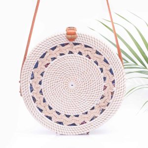 White Round Straw Bag