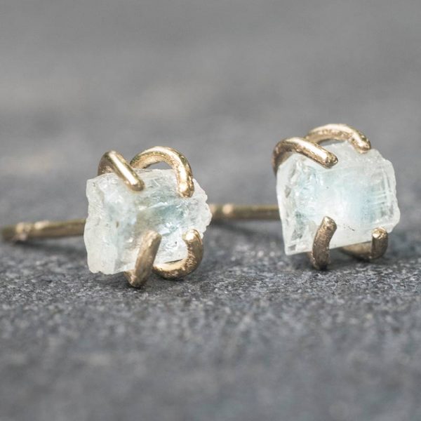 raw aquamarine studs
